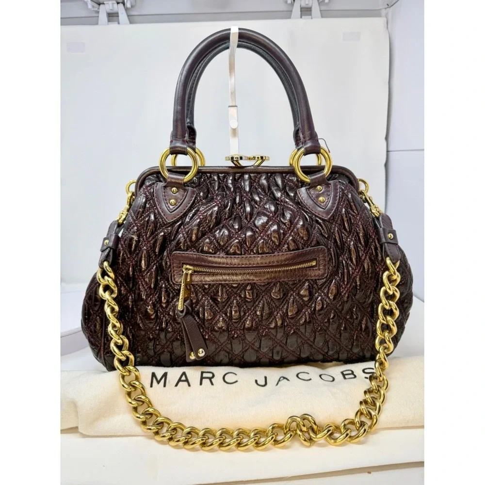 Marc Jacobs Quilted Leather Stam Bag Deep Plum Maroon Contrast Stitch Fall 2007